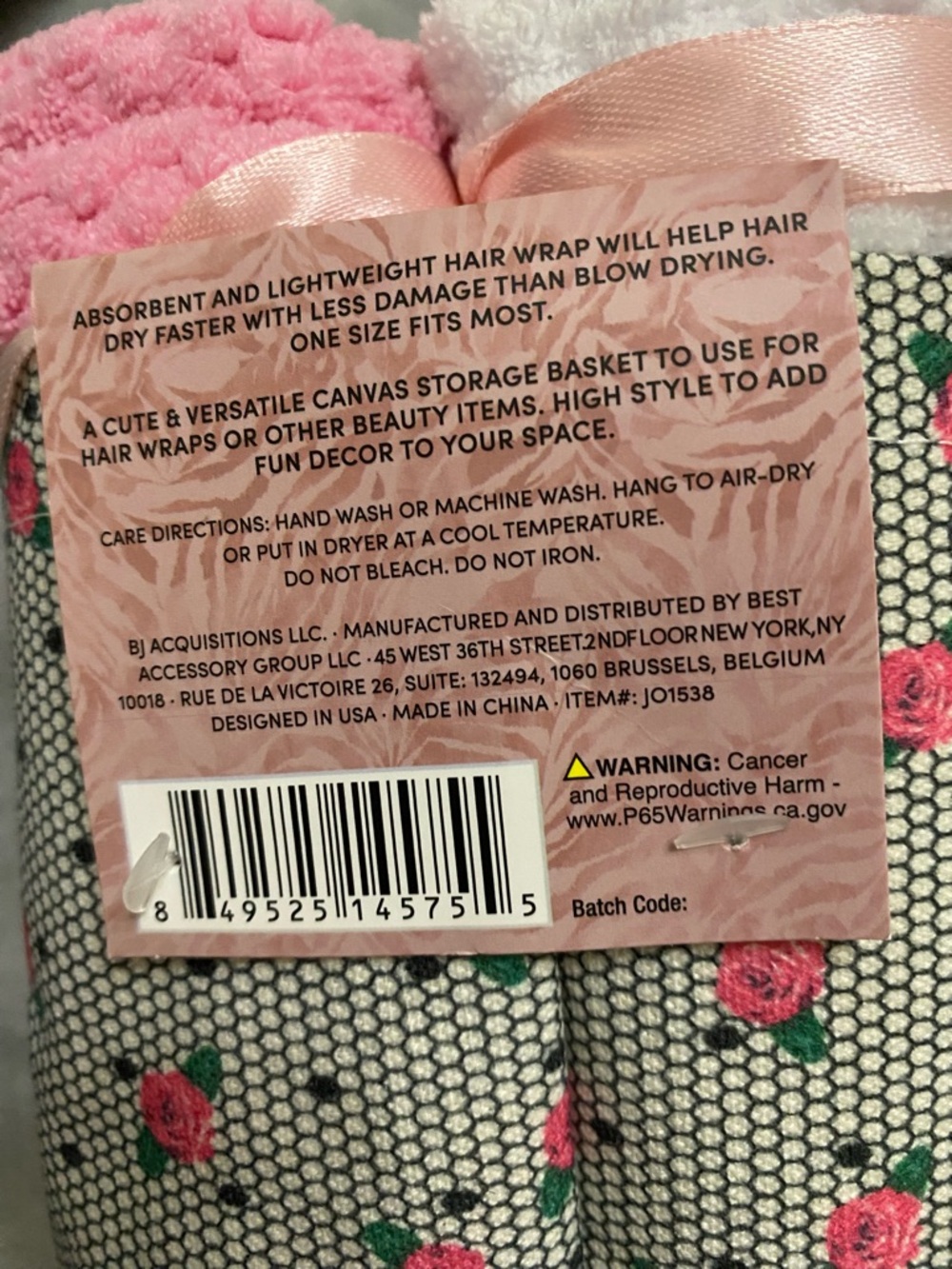 Betsy Johnson 4-Pack Plush Hair Wraps - Pink & Coral with Floral Storage Basket - Picture 2 of 6